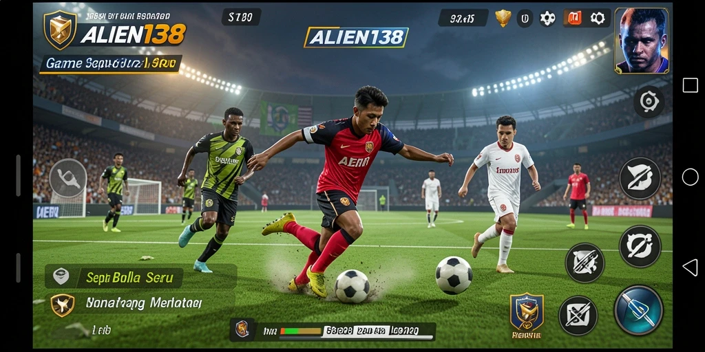 Tampilan gameplay ALIEN138 dengan aksi sepak bola yang mendebarkan.