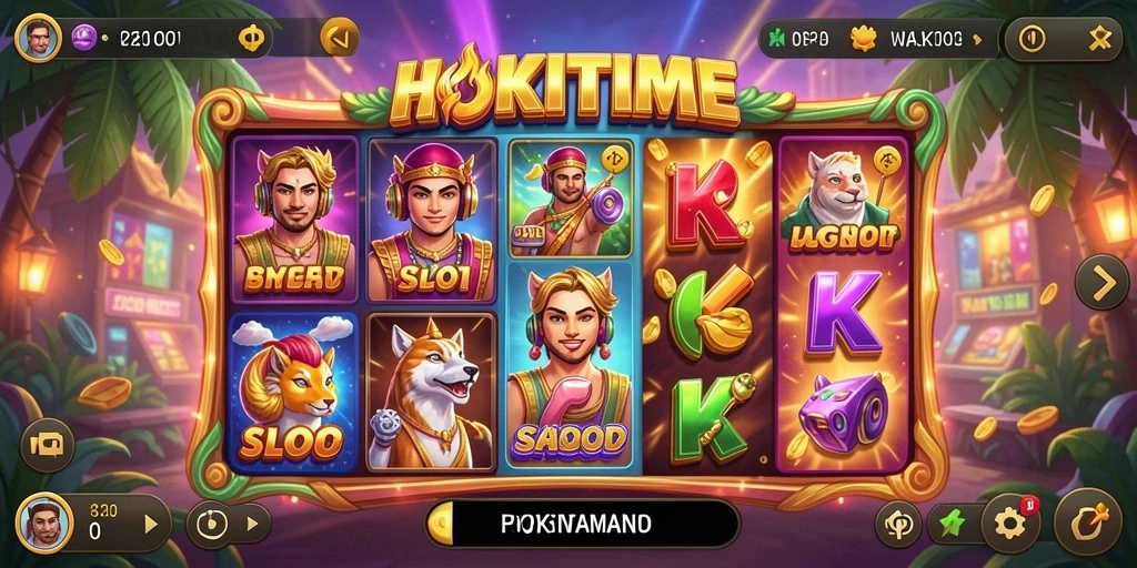 Tampilan gameplay seru HOKITIME dengan berbagai slot dan fitur menarik.