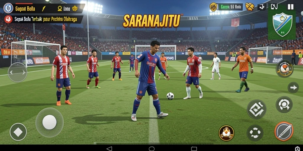 Tampilan gameplay menarik di SARANAJITU dalam pertandingan sepak bola.